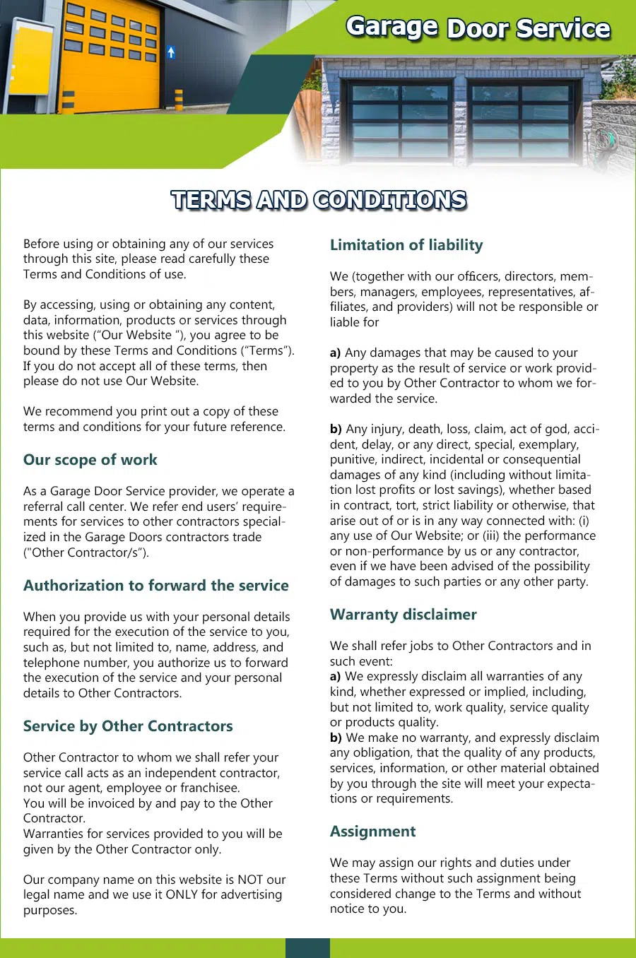 Garage Door 24 Hours Repairs Gaithersburg, MD 301-830-8562 - terms01